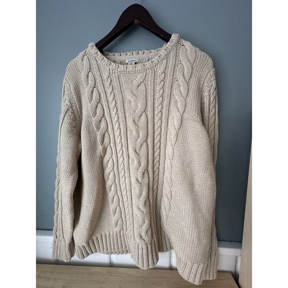 LL Bean Women’s Sweater Fisherman 100% Cotton Chunky Cable Knit Cream Size 2X - Picture 5 of 5
